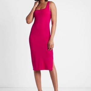 Express Body Contour Square Neck Side Slit Midi Dress